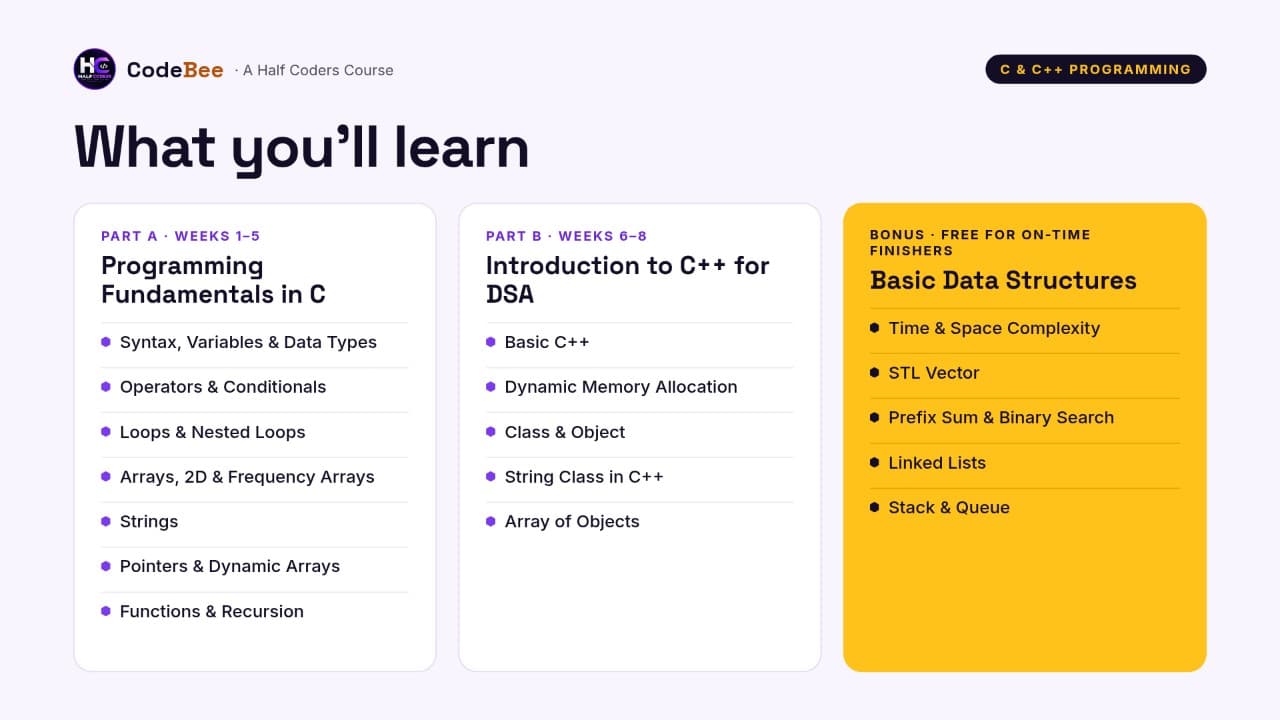 CodeBee — C, C++ & Data Structures and Algorithms with Half Coders for IIUC — image 3